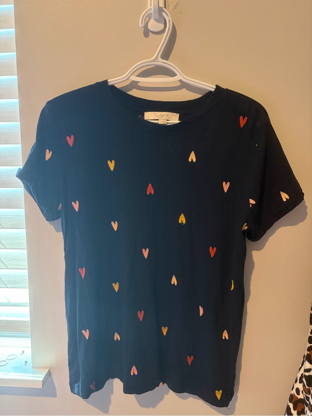 LOFT Navy Heart-Print Short Sleeve Tee